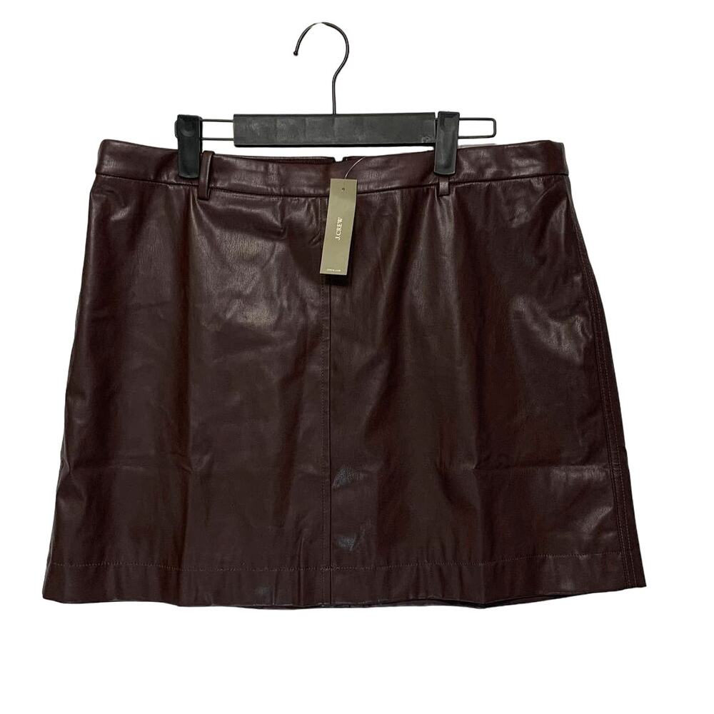 J. Crew Faux Leather Trouser Mini Skirt NWT Women's Sz 14 Chestnut Brown Lined